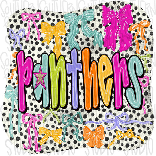 Panthers colorful bows | preppy coquette | Sublimation Design | Digital Download | Women’s, Kids Shirt PNG