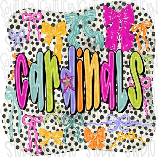 Cardinals colorful bows | preppy coquette | Sublimation Design | Digital Download | Women’s, Kids Shirt PNG