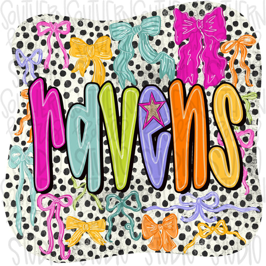 Ravens colorful bows | preppy coquette | Sublimation Design | Digital Download | Women’s, Kids Shirt PNG