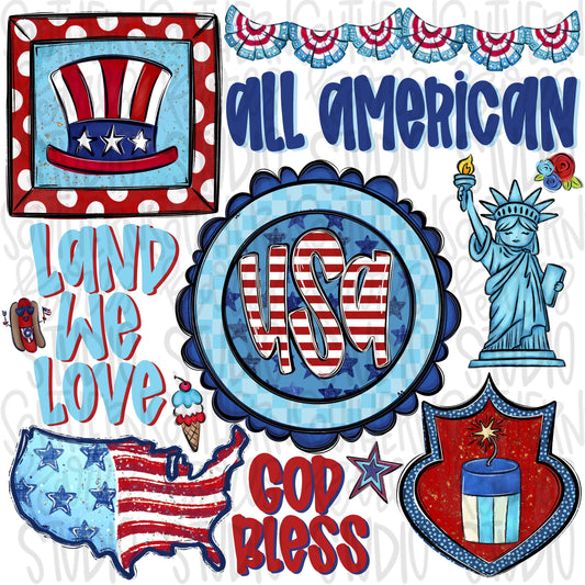 Patriotic collage | all American | land we love | Sublimation Design | Digital Download | Women’s, Kids PNG