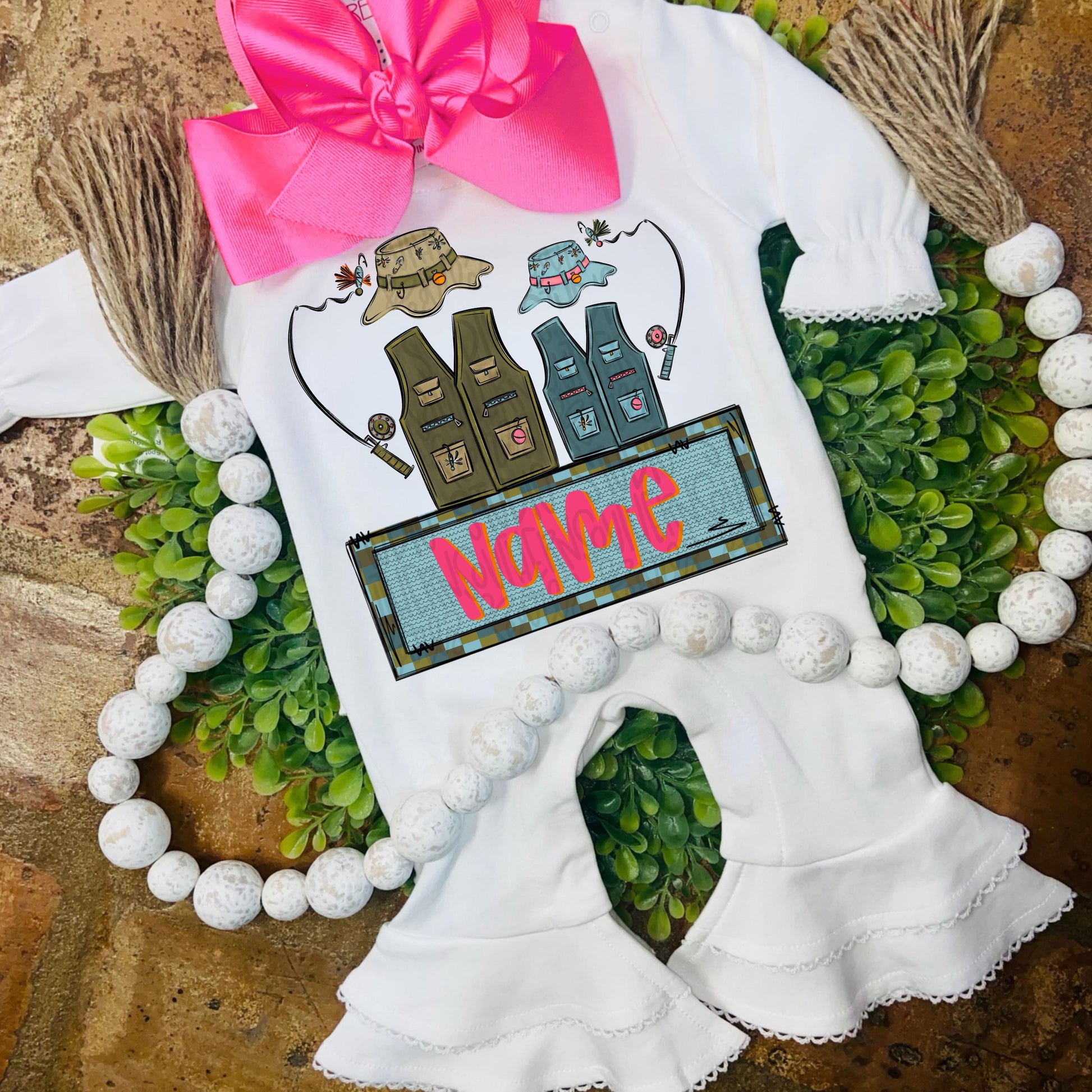 Dad and daughter life jackets and fishing poles with Name Patch | Fathers Day | Sublimation Design | Digital Download | Kids Shirt PNG