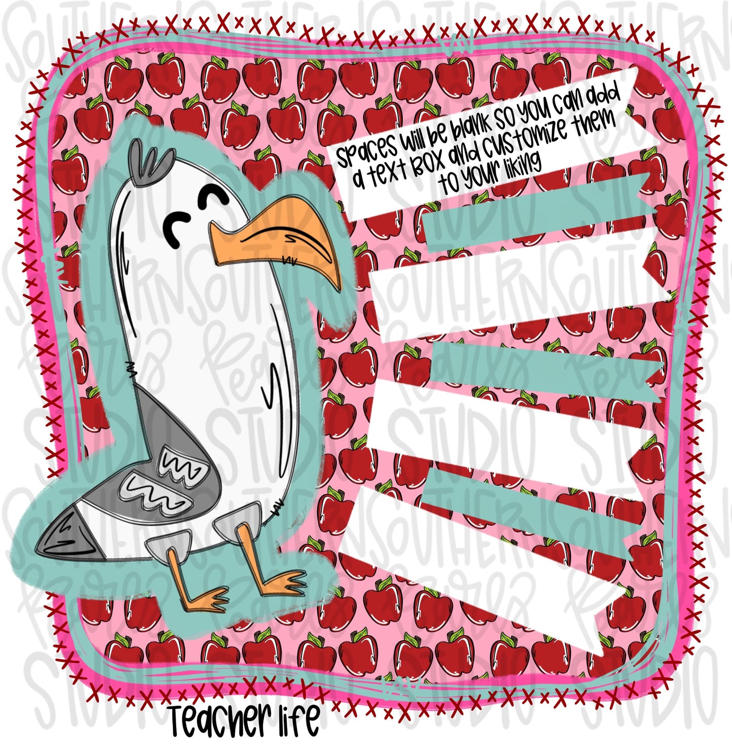 Seagull repeating teachers name | school teacher | Sublimation Design | Digital Download | Women’s, Kids Shirt PNG