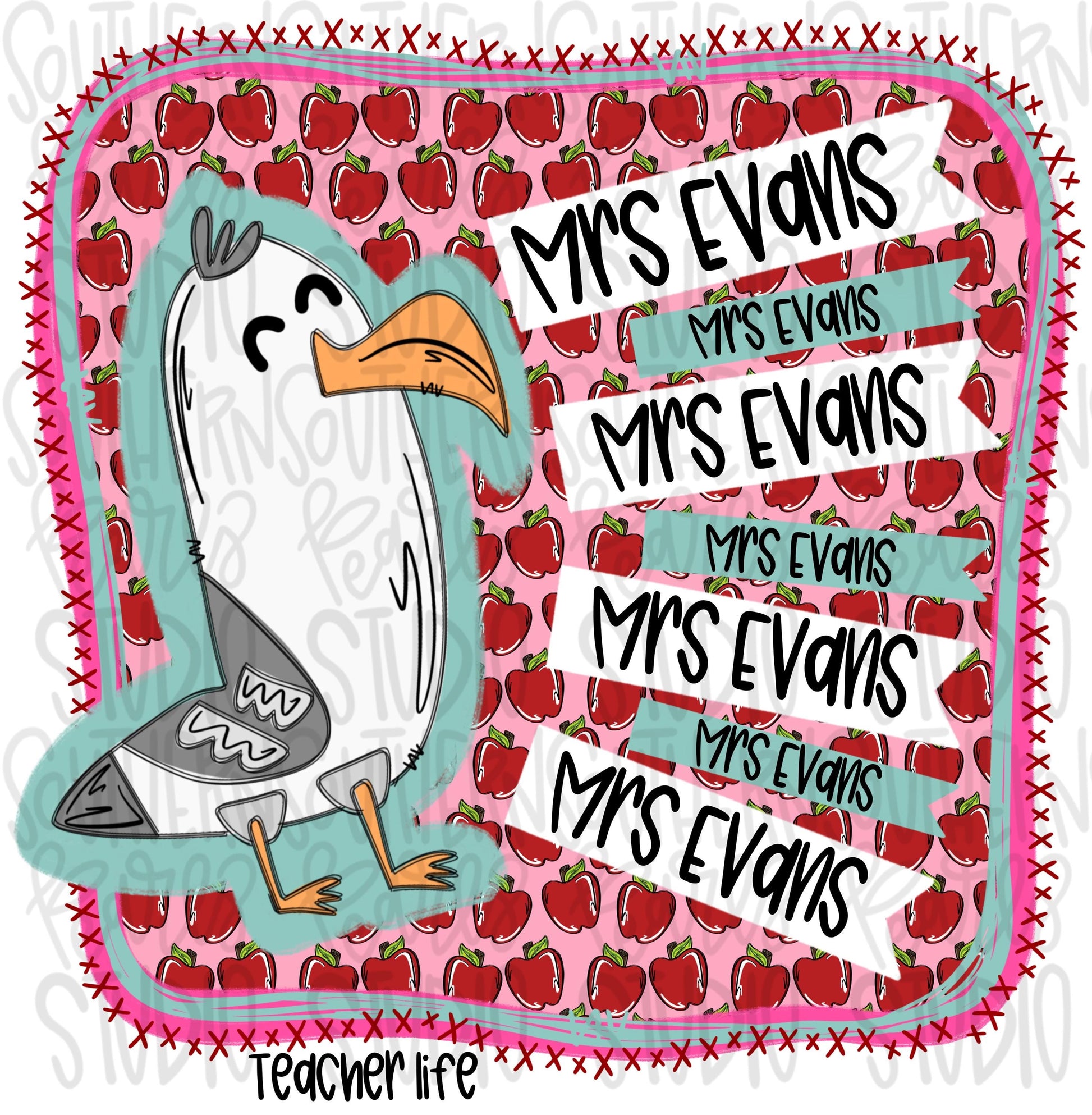 Seagull repeating teachers name | school teacher | Sublimation Design | Digital Download | Women’s, Kids Shirt PNG