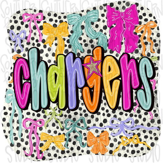 Chargers colorful bows | preppy coquette | Sublimation Design | Digital Download | Women’s, Kids Shirt PNG