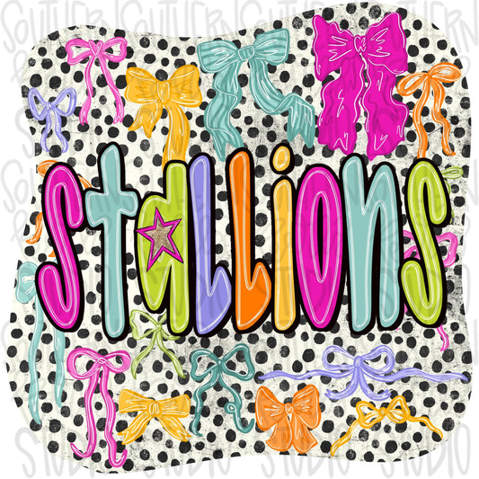 Stallions colorful bows | preppy coquette | Sublimation Design | Digital Download | Women’s, Kids Shirt PNG