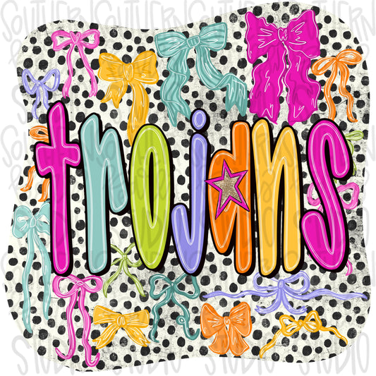 Trojans colorful bows | preppy coquette | Sublimation Design | Digital Download | Women’s, Kids Shirt PNG