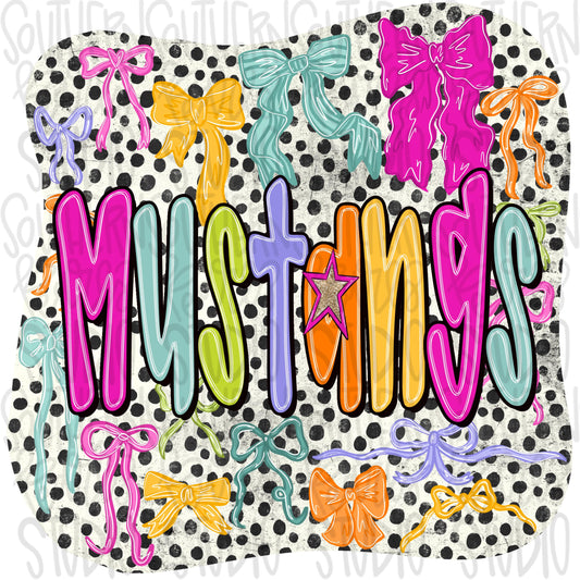 Mustangs colorful bows | preppy coquette | Sublimation Design | Digital Download | Women’s, Kids Shirt PNG