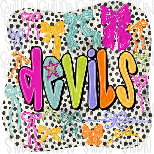 Devils colorful bows | preppy coquette | Sublimation Design | Digital Download | Women’s, Kids Shirt PNG