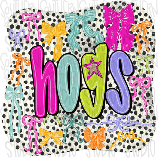 Hogs colorful bows | preppy coquette | Sublimation Design | Digital Download | Women’s, Kids Shirt PNG