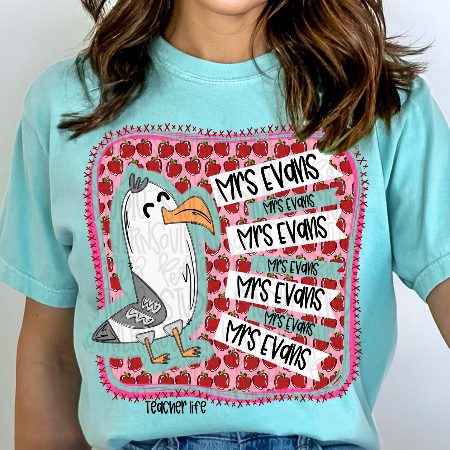 Seagull repeating teachers name | school teacher | Sublimation Design | Digital Download | Women’s, Kids Shirt PNG