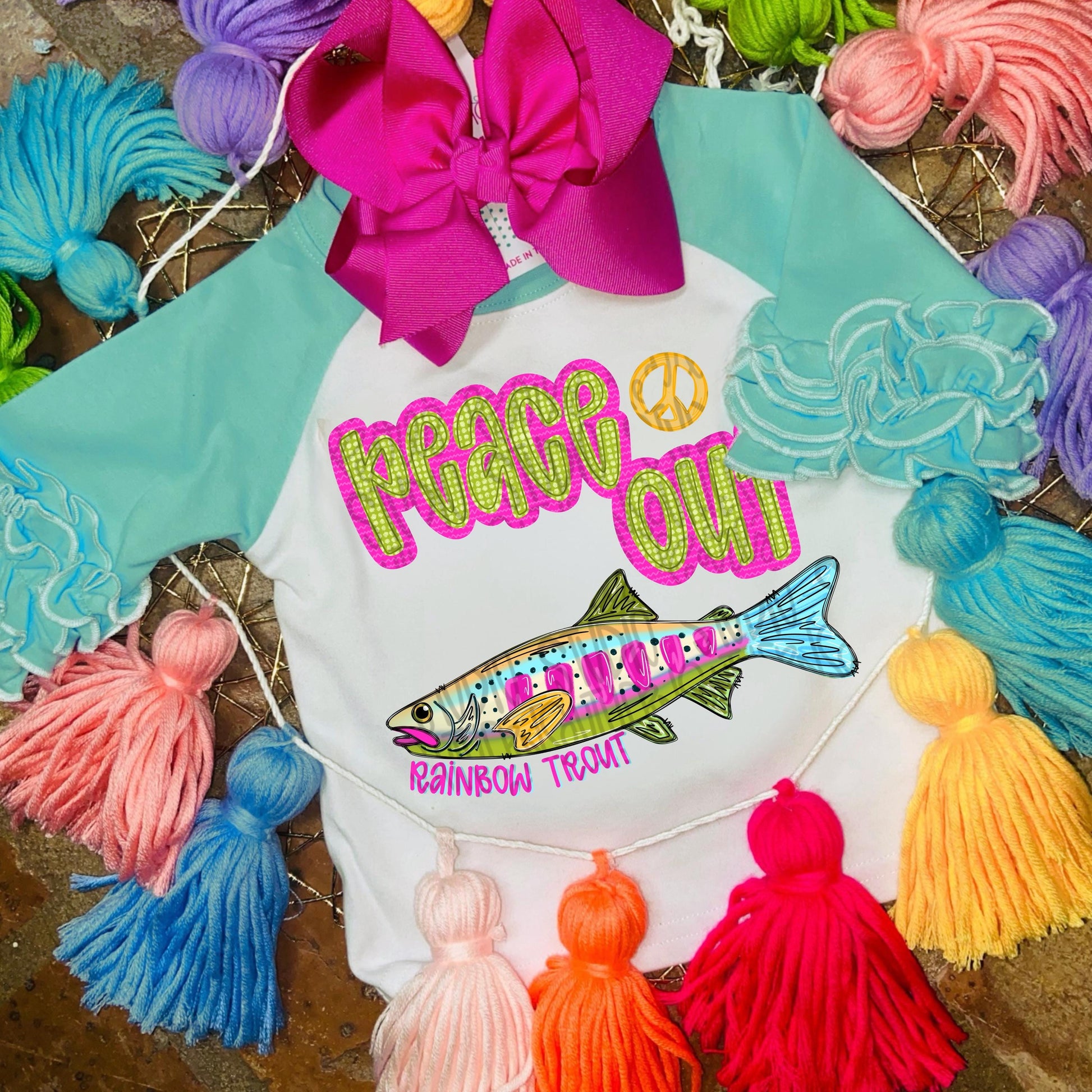 Peace out rainbow trout png, bright png, preppy png, girly png, mom png, spring png, trendy png, whimsy png, Kids png, later gator png