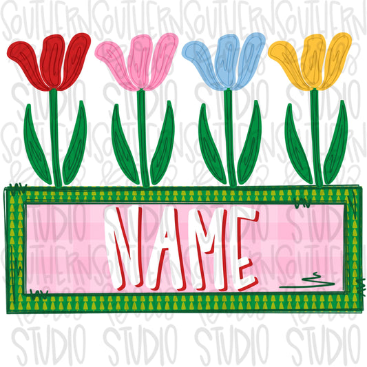 Four flowers with Name Patch | Sublimation Design | Digital Download | Women’s, Kids Shirt PNG