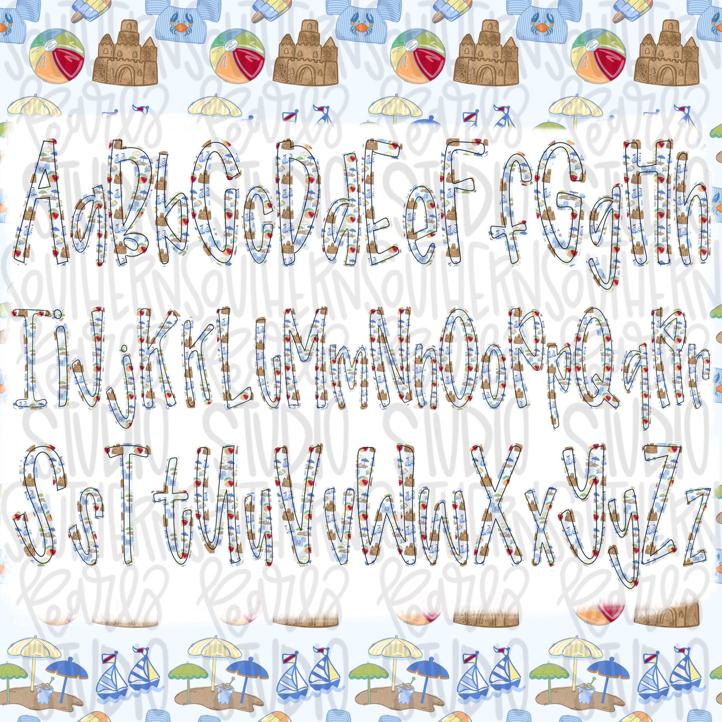 Jubilee Alpha Set boy | summer alpha, beach alpha, striped alpha, gingham alpha | PNG Font | Sublimation Design | Digital Download