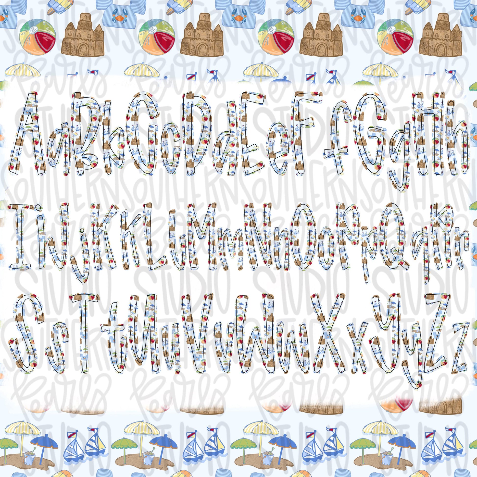 Jubilee Alpha Set boy | summer alpha, beach alpha, striped alpha, gingham alpha | PNG Font | Sublimation Design | Digital Download