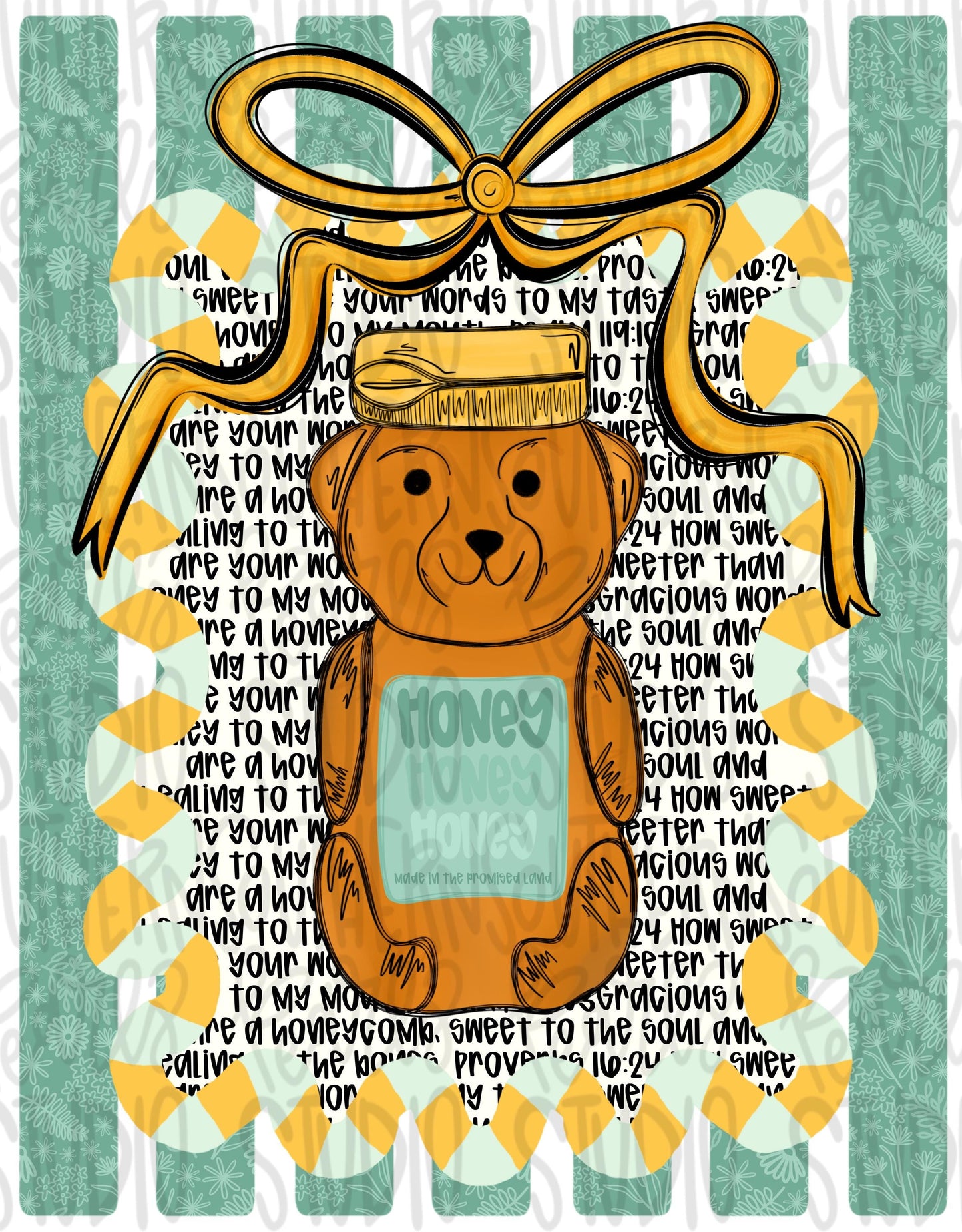 Honey bear in frame with bow | Bible verses | Sublimation Design | Digital Download | Women’s, Kids Shirt PNG