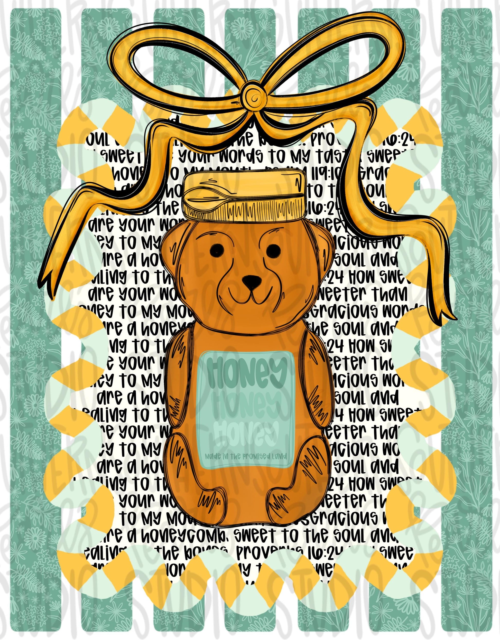 Honey bear in frame with bow | Bible verses | Sublimation Design | Digital Download | Women’s, Kids Shirt PNG