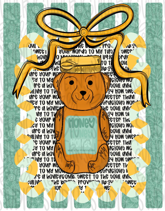 Honey bear in frame with bow | Bible verses | Sublimation Design | Digital Download | Women’s, Kids Shirt PNG