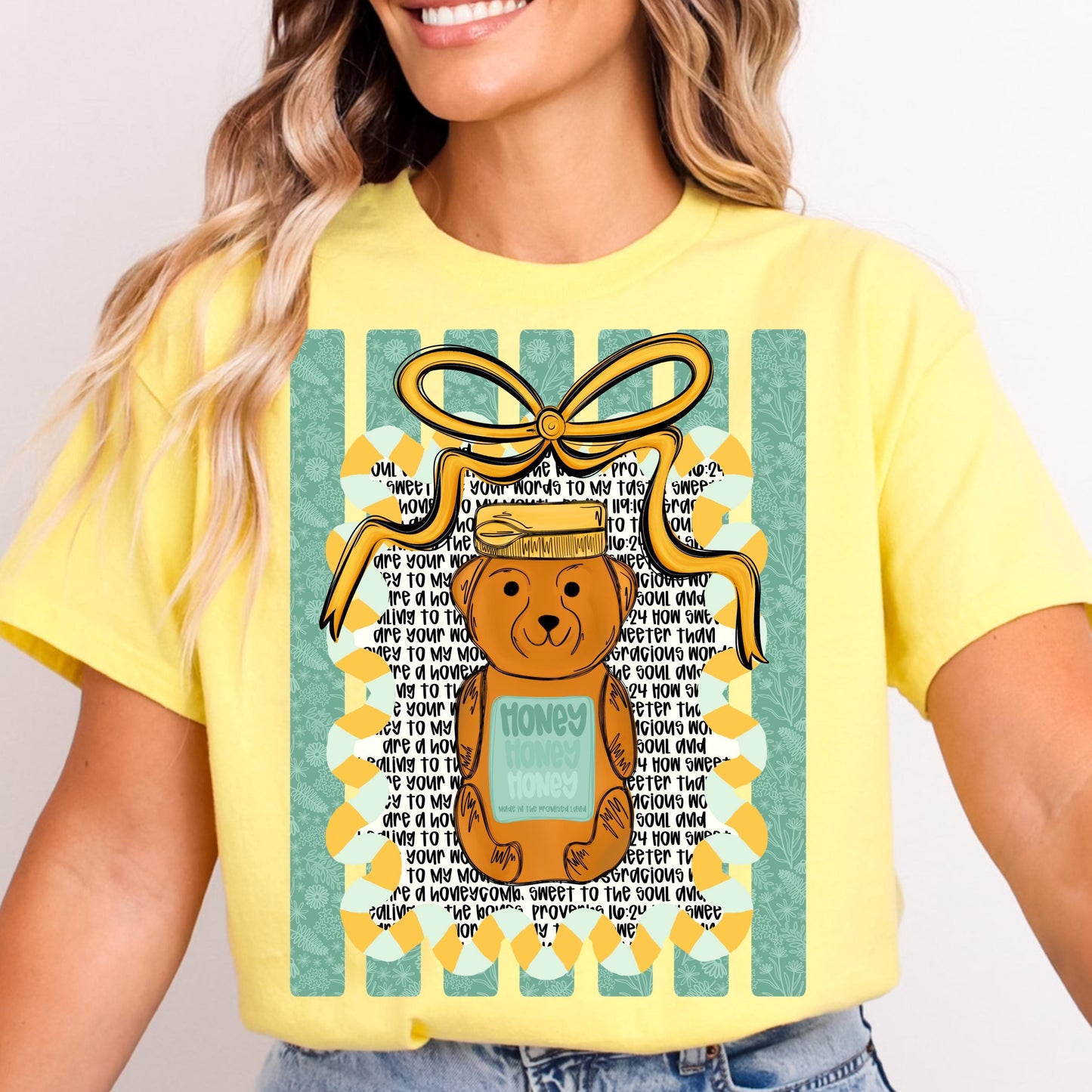 Honey bear in frame with bow | Bible verses | Sublimation Design | Digital Download | Women’s, Kids Shirt PNG