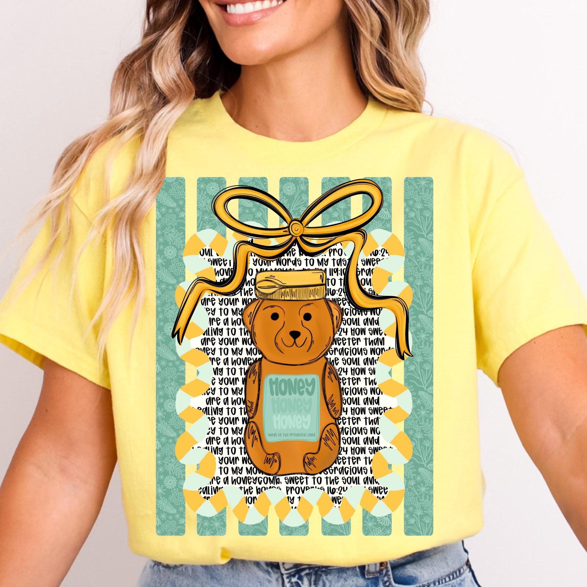 Honey bear in frame with bow | Bible verses | Sublimation Design | Digital Download | Women’s, Kids Shirt PNG