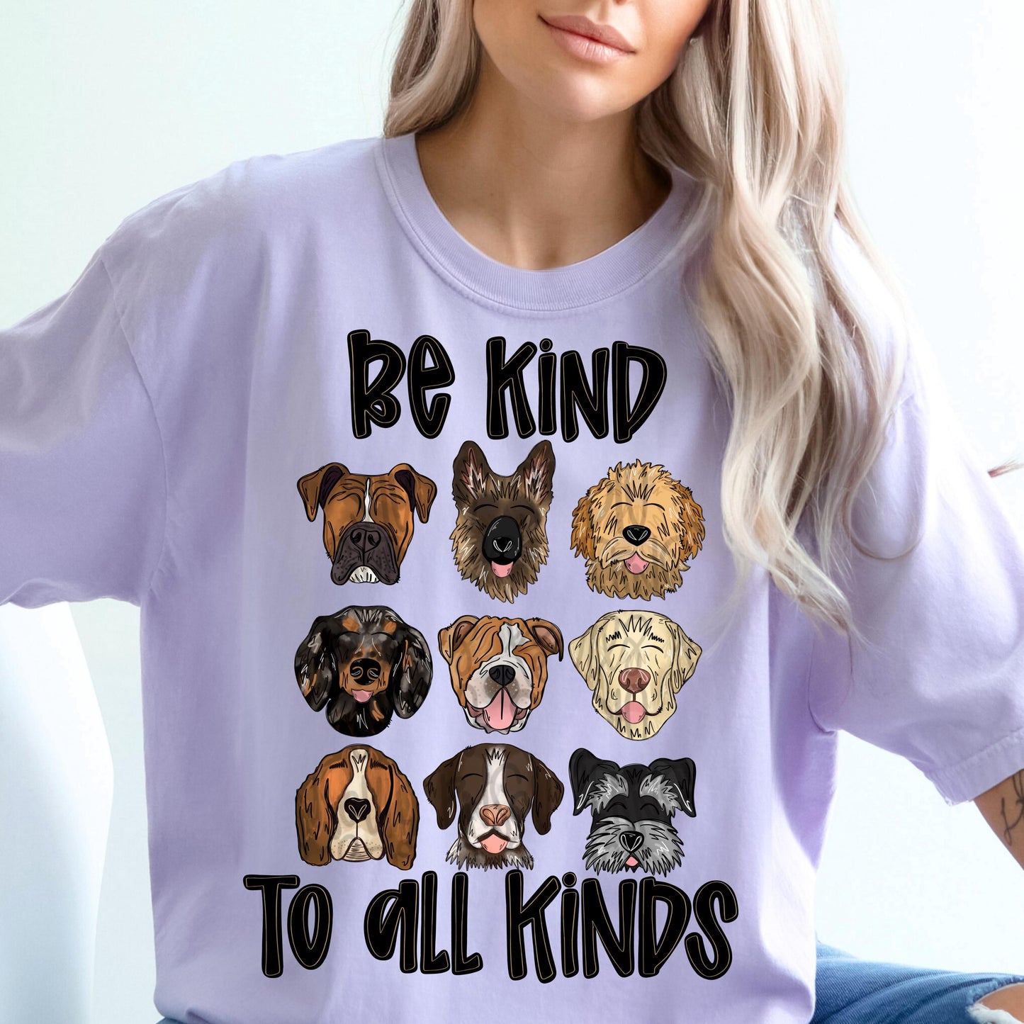 Be kind to all kinds | dog collage | Goldendoodle lab bulldog gsp dachshund | Sublimation Design | Digital Download | Women’s Kids Shirt PNG