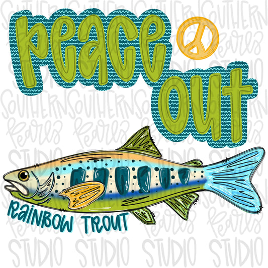 Peace out rainbow trout png, bright png, preppy png, girly png, mom png, spring png, trendy png, whimsy png, Kids png, later gator png
