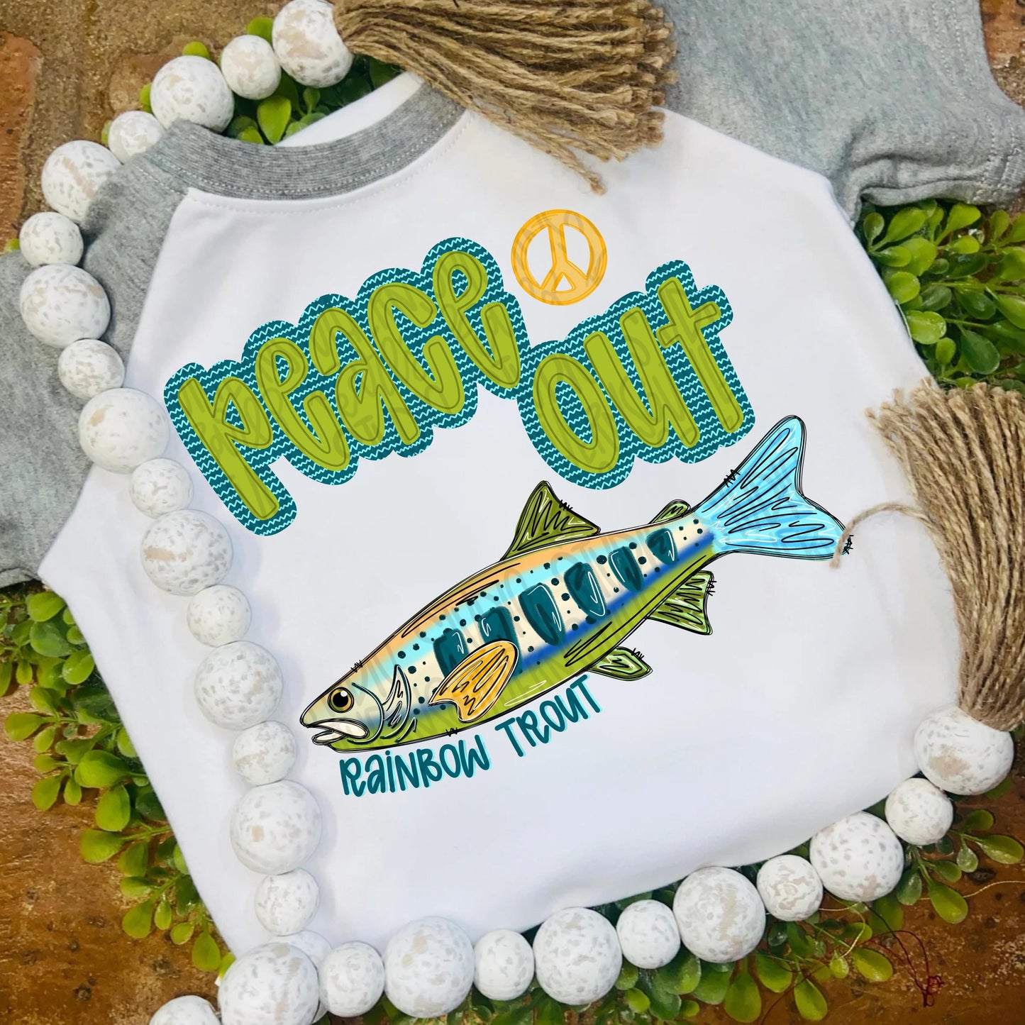 Peace out rainbow trout png, bright png, preppy png, girly png, mom png, spring png, trendy png, whimsy png, Kids png, later gator png