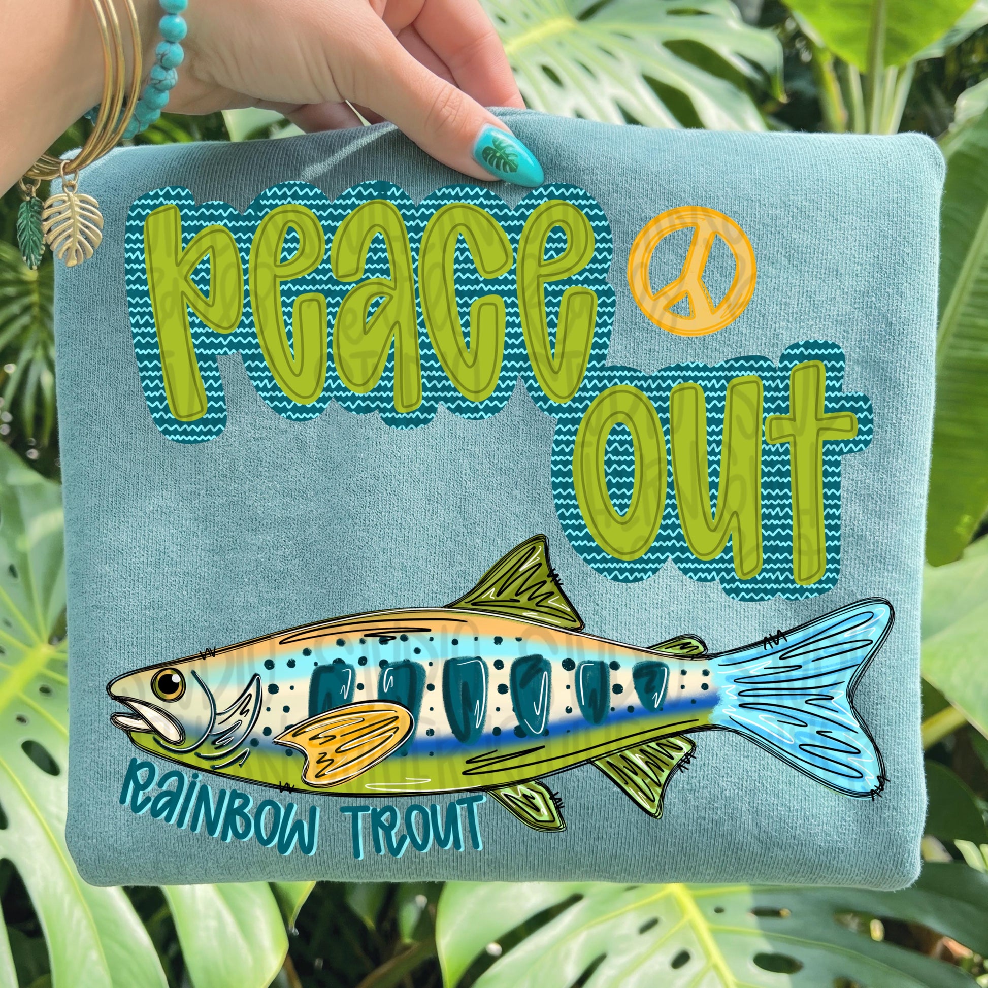 Peace out rainbow trout png, bright png, preppy png, girly png, mom png, spring png, trendy png, whimsy png, Kids png, later gator png