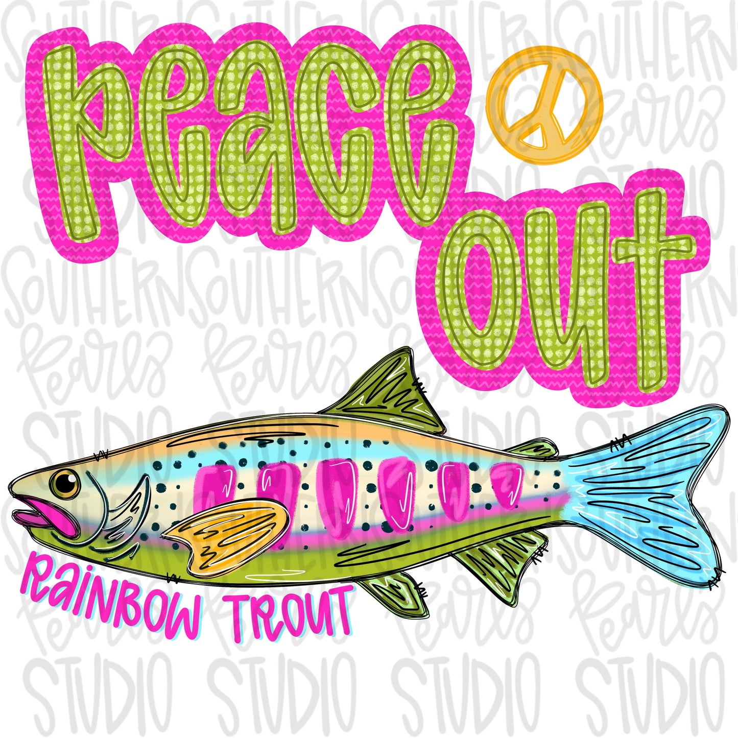 Peace out rainbow trout png, bright png, preppy png, girly png, mom png, spring png, trendy png, whimsy png, Kids png, later gator png