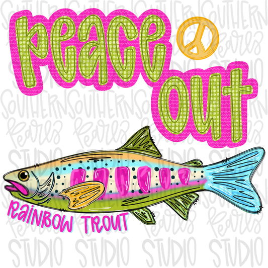 Peace out rainbow trout png, bright png, preppy png, girly png, mom png, spring png, trendy png, whimsy png, Kids png, later gator png