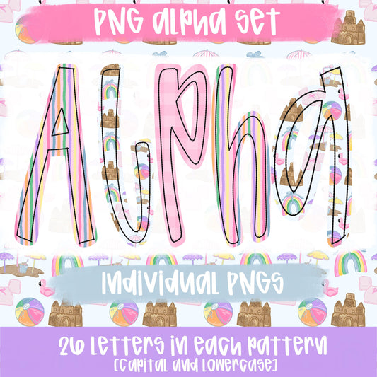 Jubilee Alpha Set Girl | summer alpha, beach alpha, striped alpha, gingham alpha | PNG Font | Sublimation Design | Digital Download