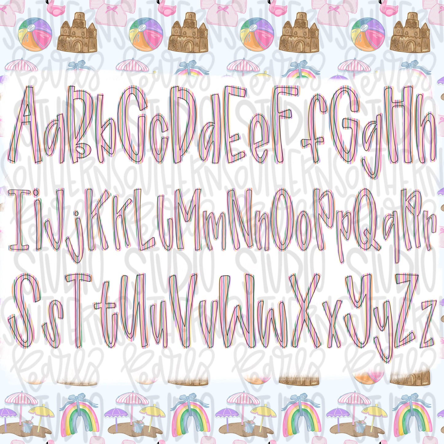 Jubilee Alpha Set Girl | summer alpha, beach alpha, striped alpha, gingham alpha | PNG Font | Sublimation Design | Digital Download