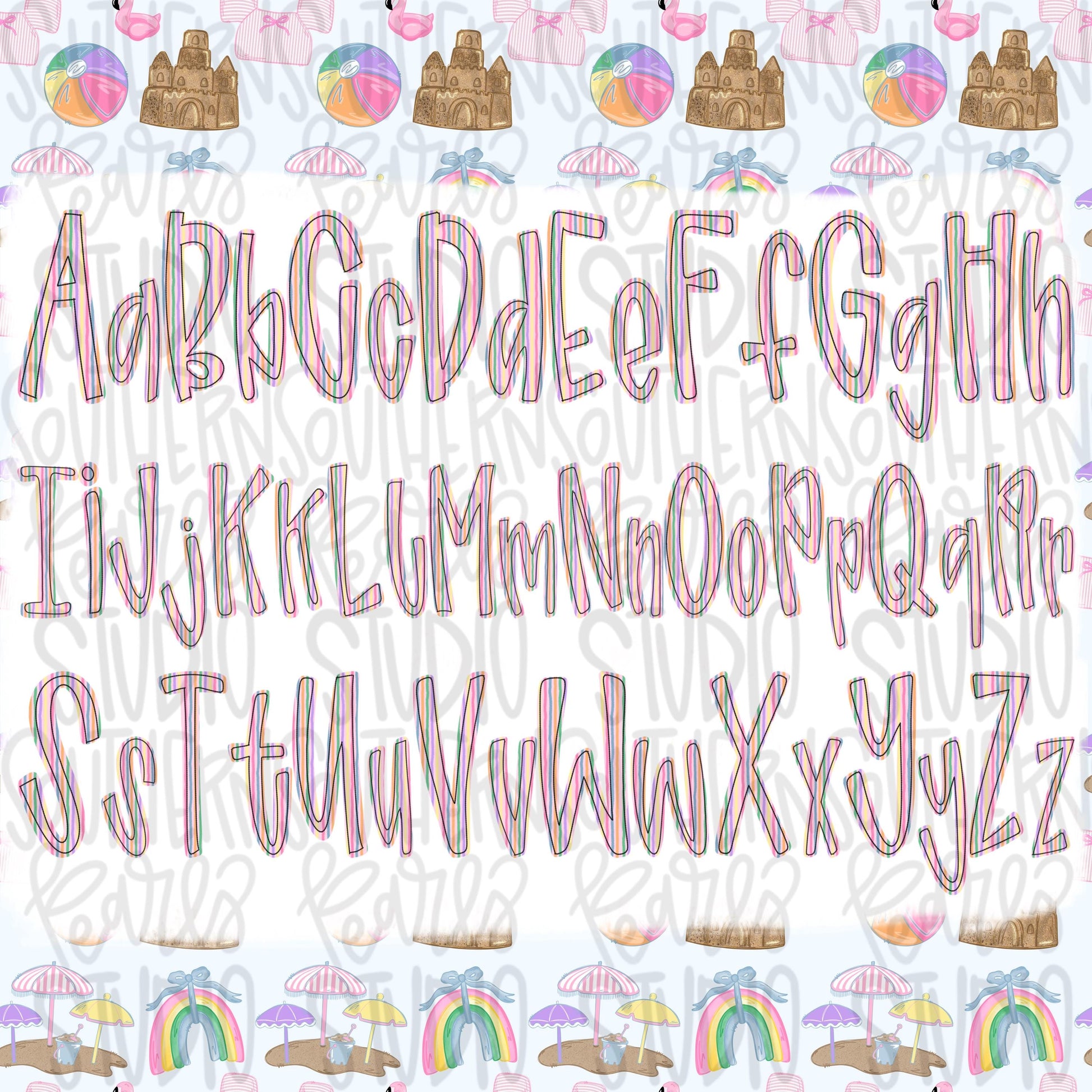 Jubilee Alpha Set Girl | summer alpha, beach alpha, striped alpha, gingham alpha | PNG Font | Sublimation Design | Digital Download