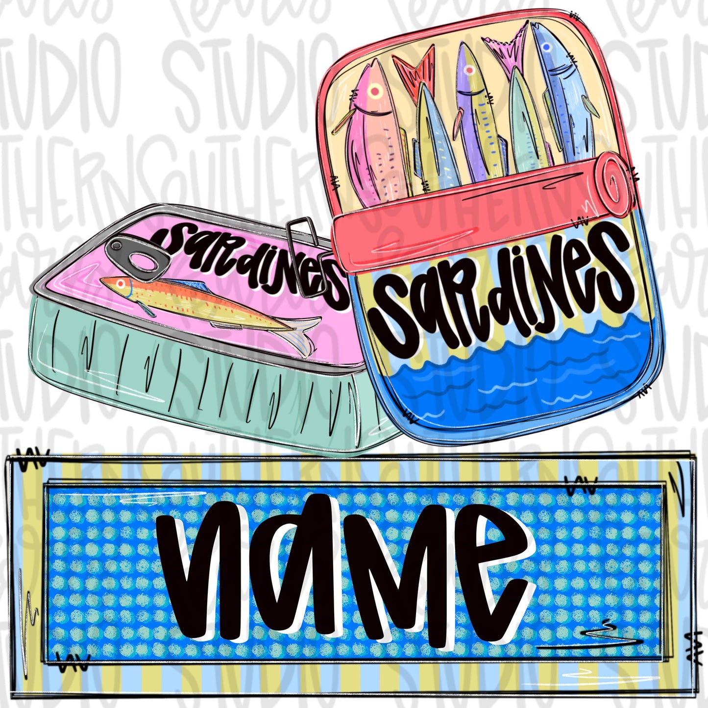 Sardines with name patch girl colors png, girly png, spring png, trendy png, whimsy png, Womens png, Kids png, later gator png