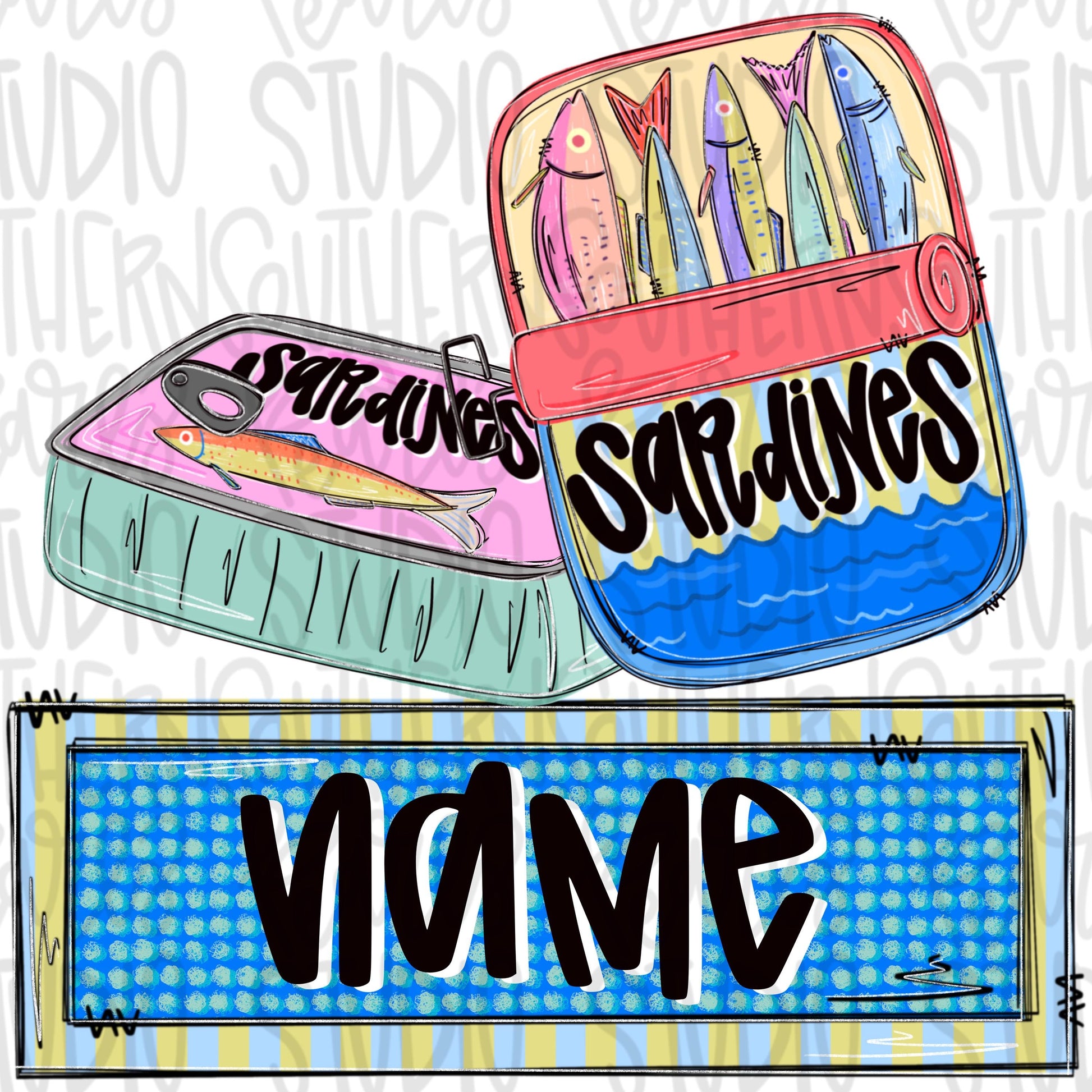 Sardines with name patch girl colors png, girly png, spring png, trendy png, whimsy png, Womens png, Kids png, later gator png