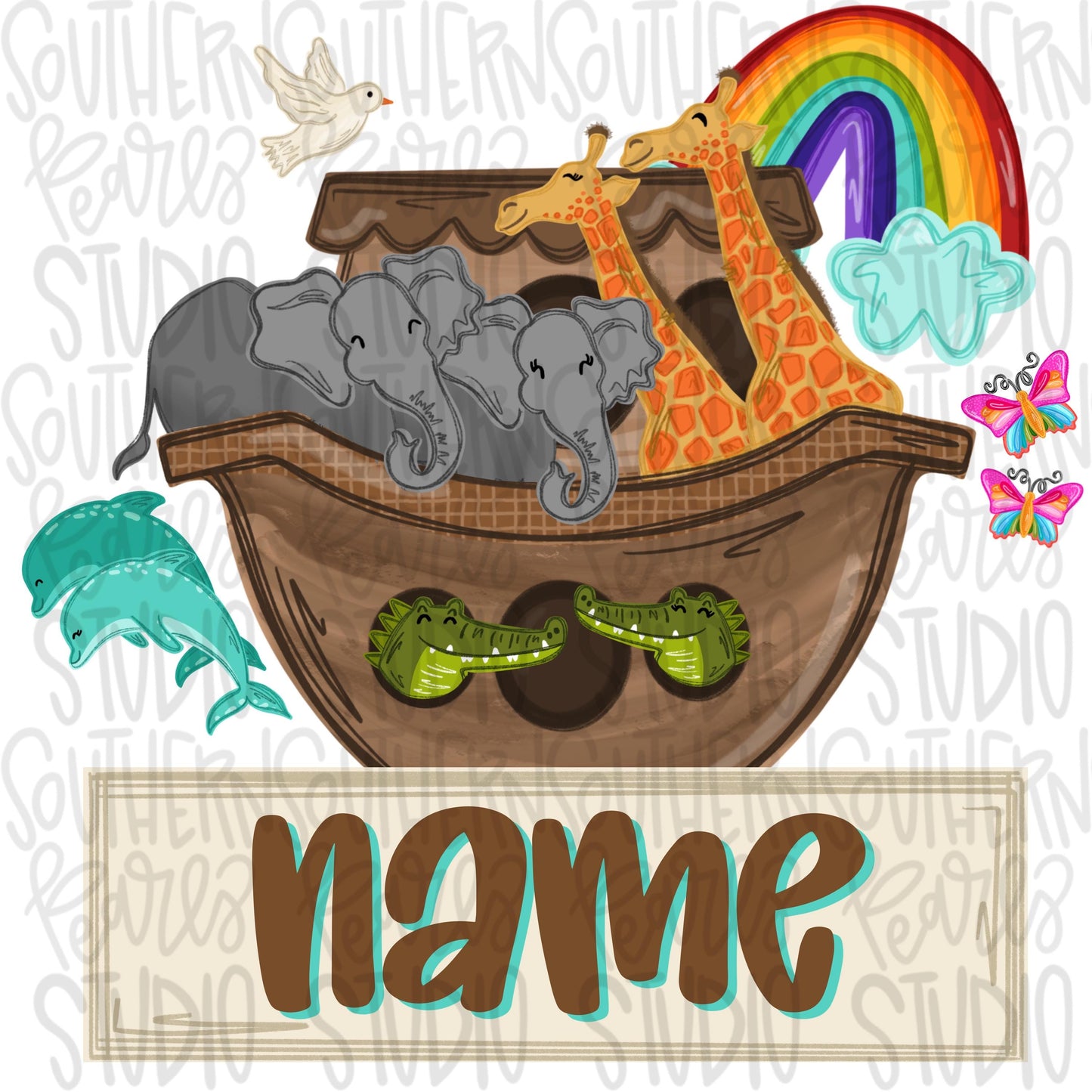 Noah’s ark with name patch png, bright png, preppy png, girly png, spring png, trendy png, whimsy png, Womens png, Kids png, later gator png