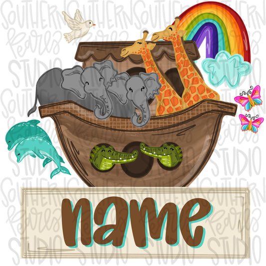 Noah’s ark with name patch png, bright png, preppy png, girly png, spring png, trendy png, whimsy png, Womens png, Kids png, later gator png
