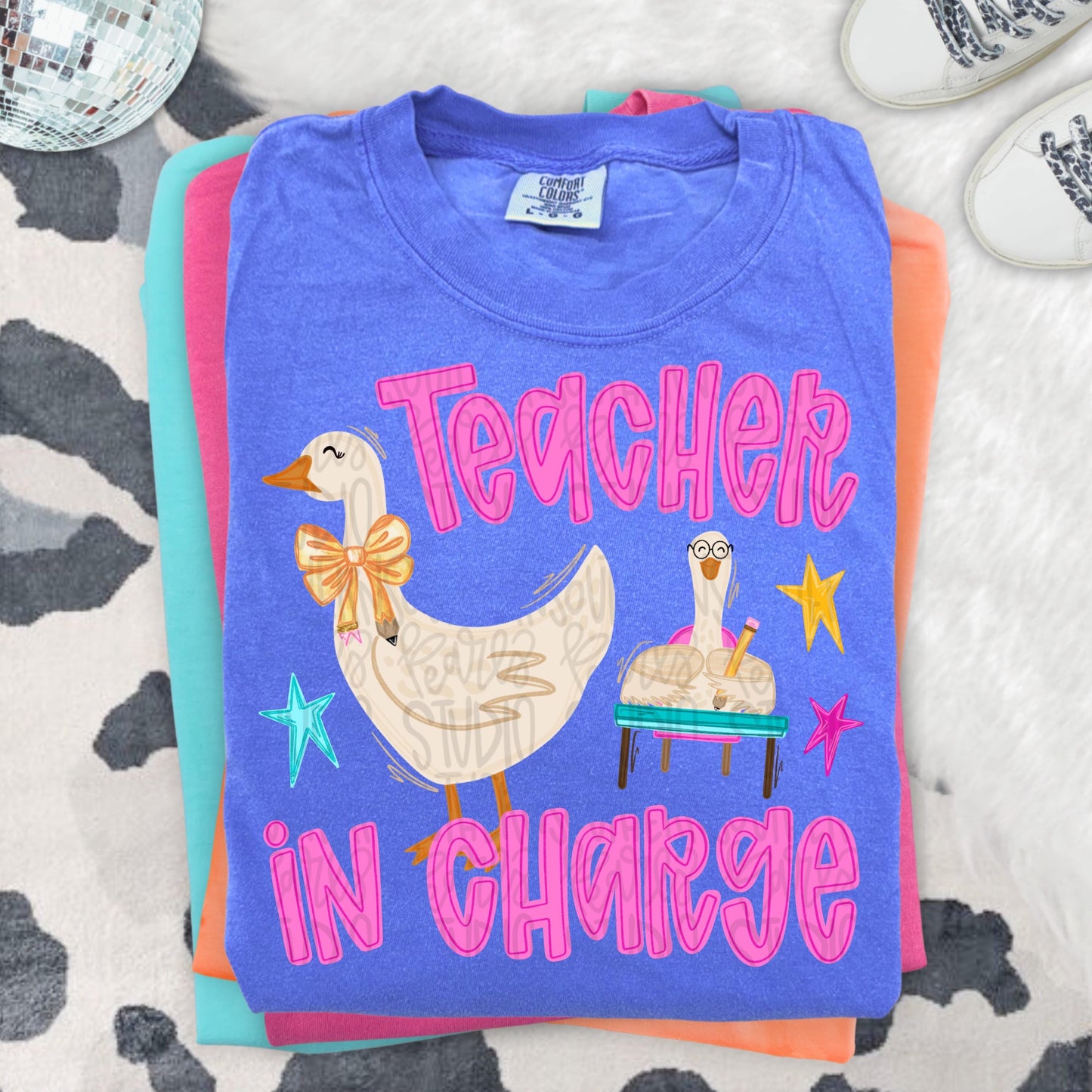 Teacher goose in charge png, bright png, preppy png, girly png, spring png, trendy png, whimsy png, Womens png, Kids png, later gator png