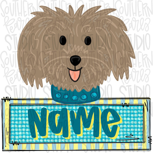 Boy dog with collar and name patch png, bright png, trendy png, whimsy png, viral png, summer png, Digital Download png