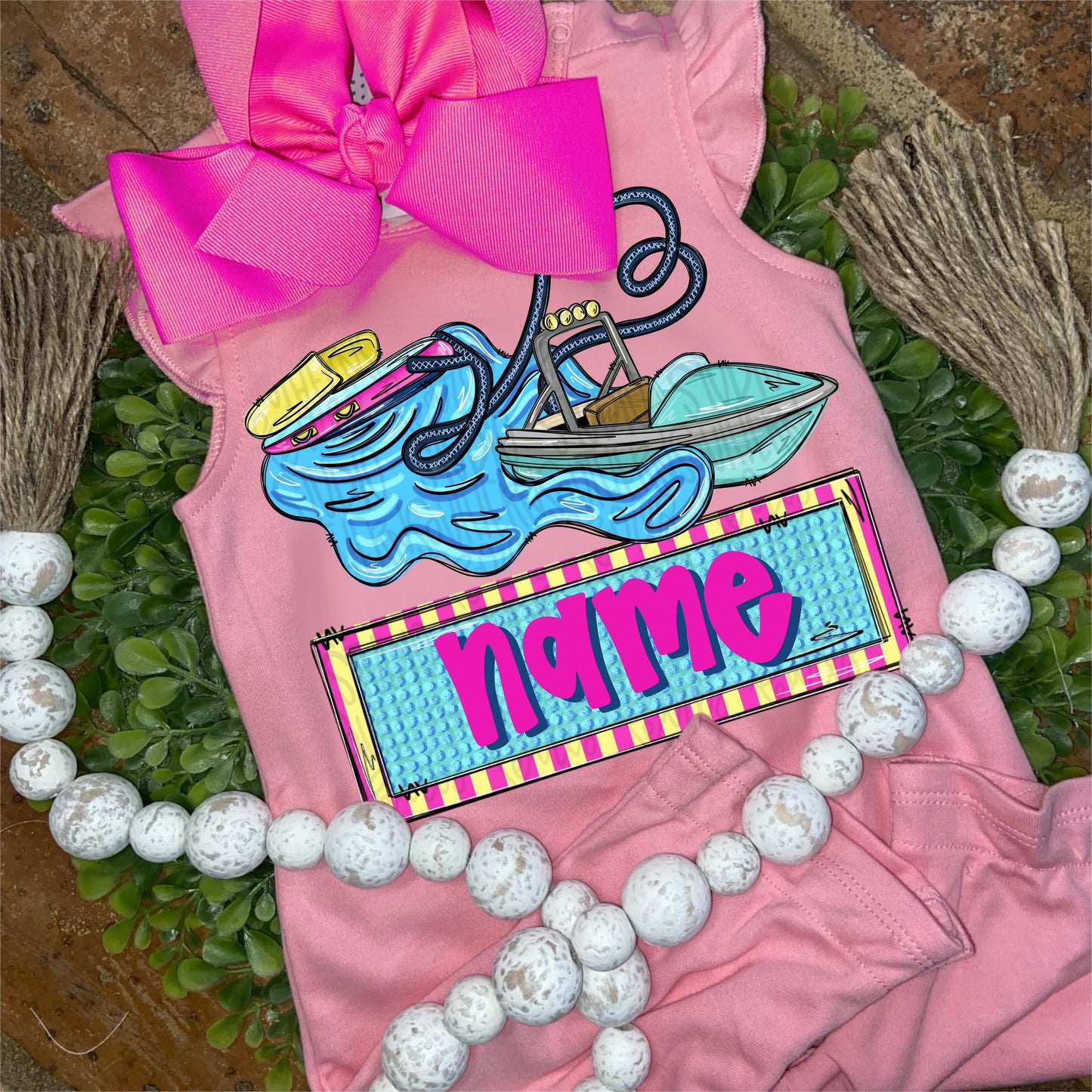Boat pulling inner tube with name patch png, girl png, bright png, trendy png, whimsy png, viral png, summer png, Digital Download png