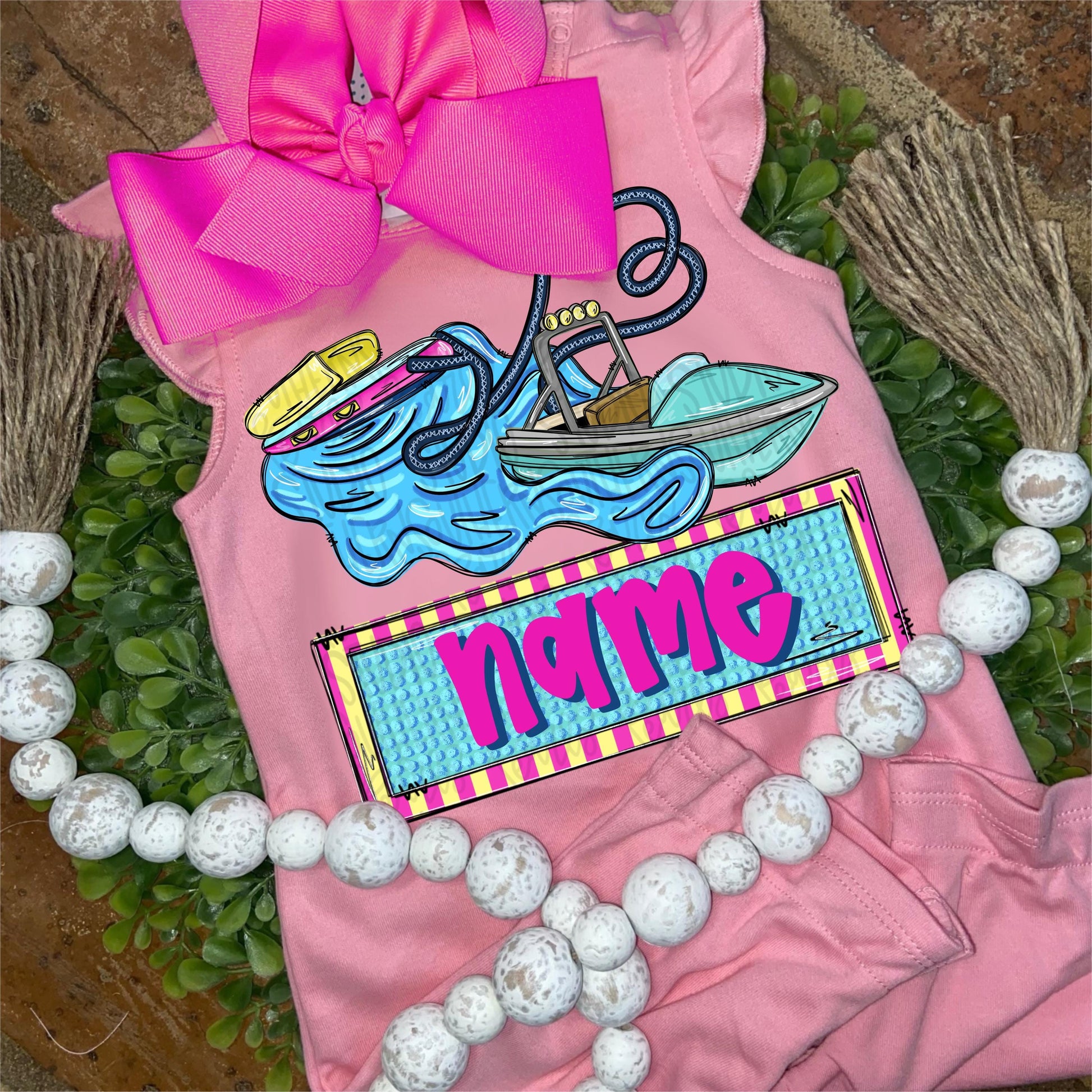 Boat pulling inner tube with name patch png, girl png, bright png, trendy png, whimsy png, viral png, summer png, Digital Download png