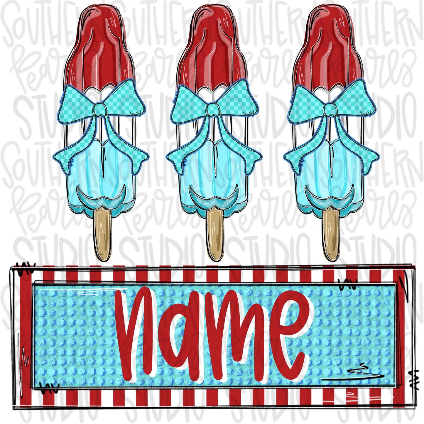Bomb pop trio with bows and name patch girl | red white and blue | Freedom | Patriotic | Sublimation Design | Digital Download | Kids | PNG