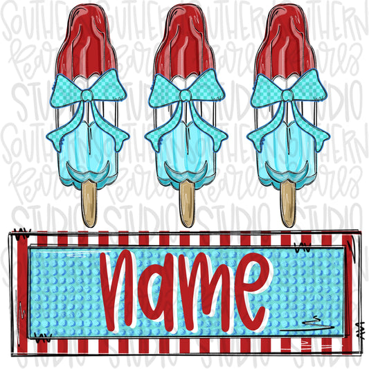 Bomb pop trio with bows and name patch girl | red white and blue | Freedom | Patriotic | Sublimation Design | Digital Download | Kids | PNG