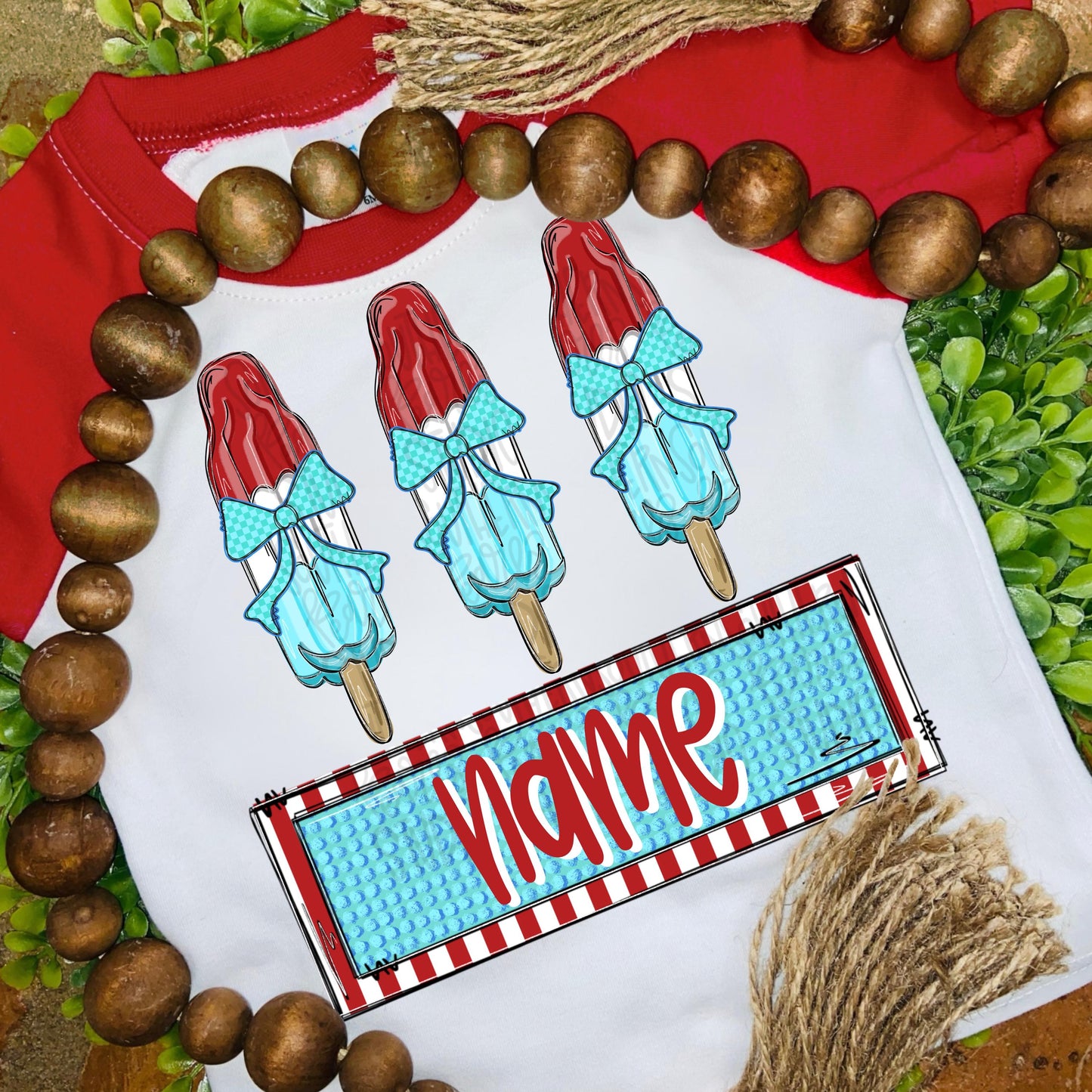 Bomb pop trio with bows and name patch girl | red white and blue | Freedom | Patriotic | Sublimation Design | Digital Download | Kids | PNG