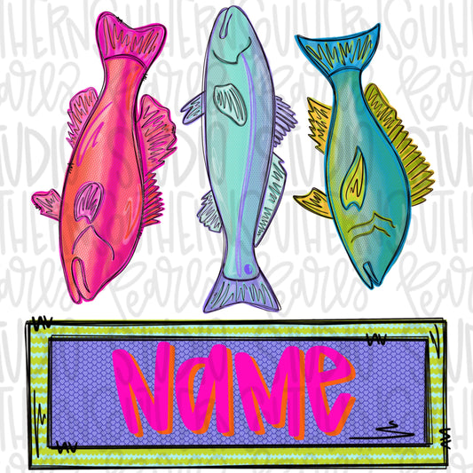 Fish trio with name patch girly png, Bible verse png, girly png, spring png, trendy png, whimsy png, Womens png, Kids png, later gator png