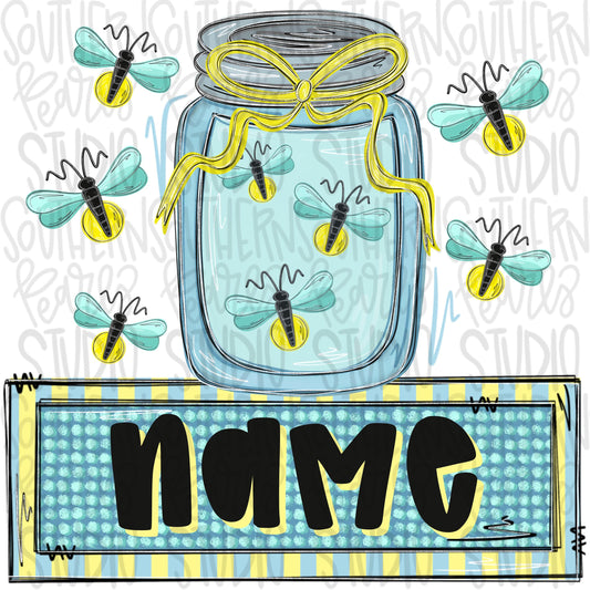 Fireflies in mason jar with bow and name patch png, girly png, spring png, trendy png, whimsy png, Womens png, Kids png, later gator png