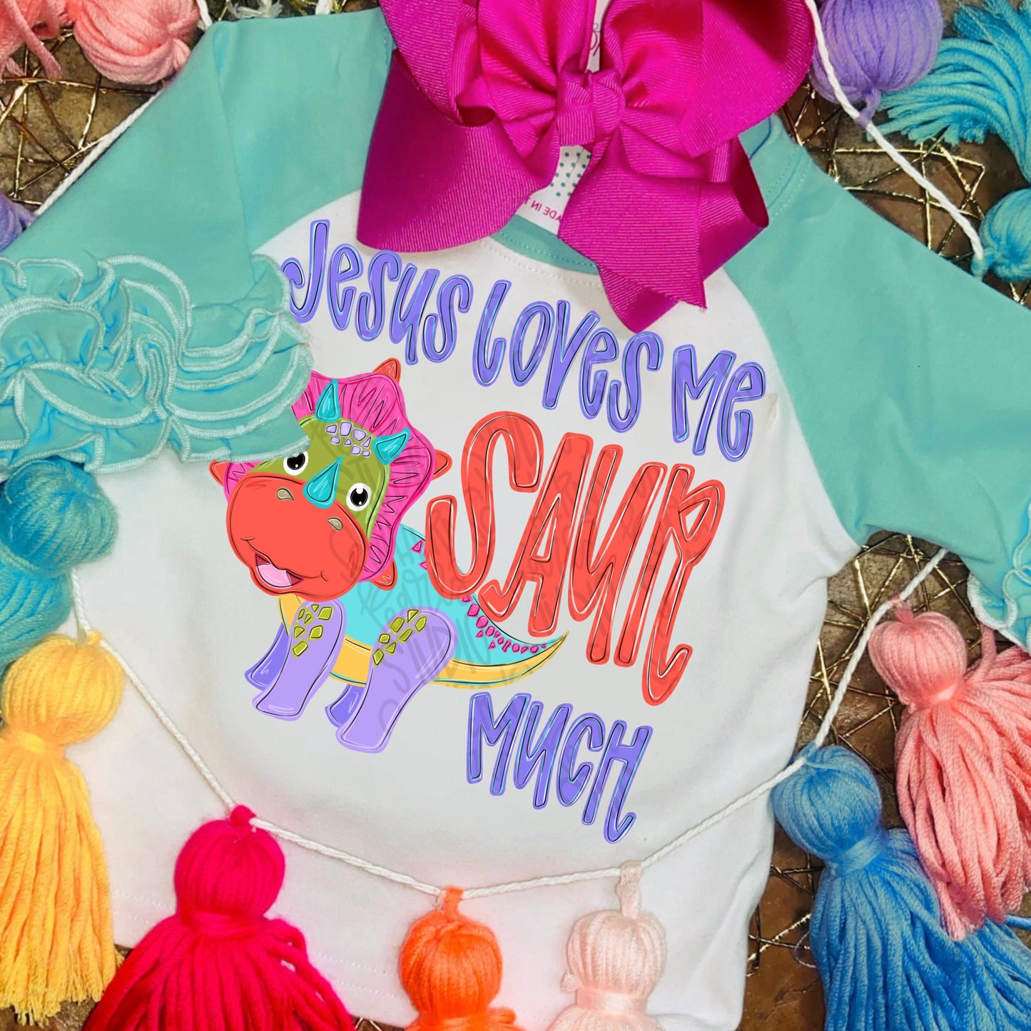 Jesus love me SAUR much png, dinosaur triceratops png, boy png, trendy png, whimsy png, viral png, Digital Download png graphic