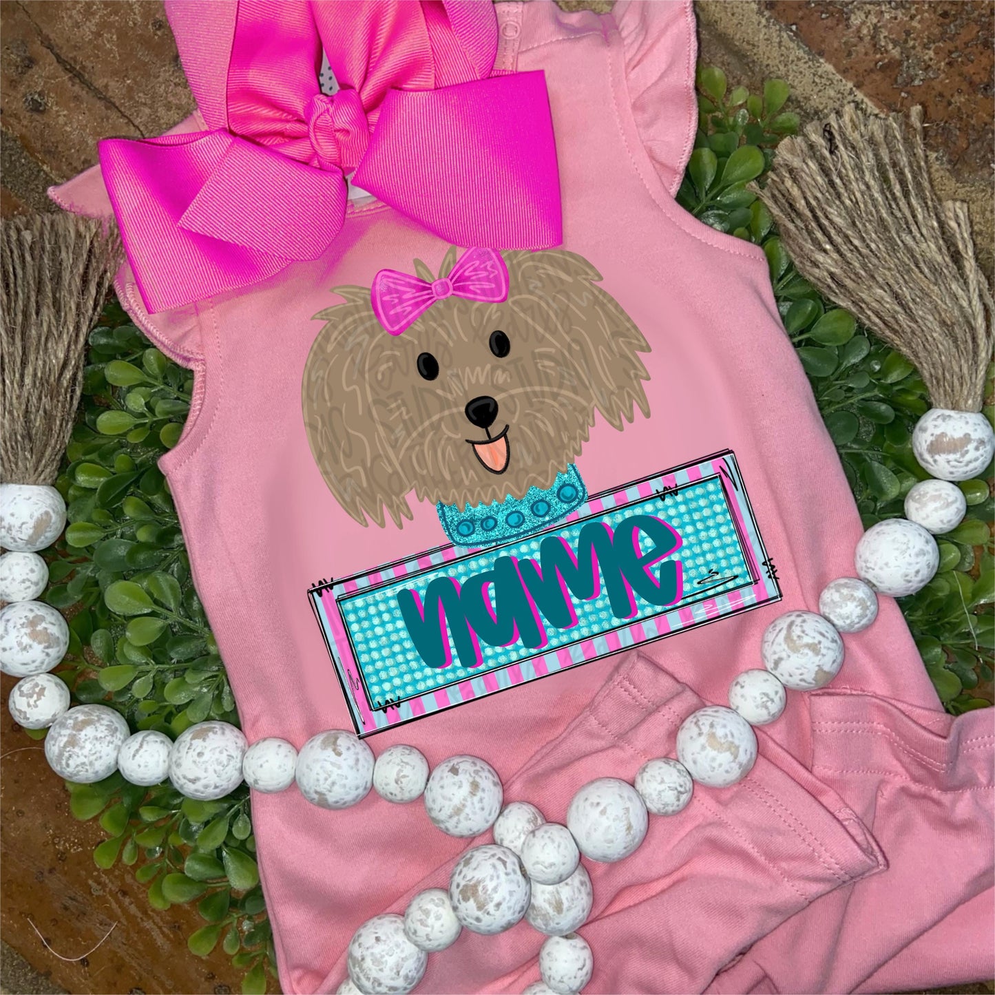 Girl dog with collar and name patch png, bright png, trendy png, whimsy png, viral png, summer png, Digital Download png