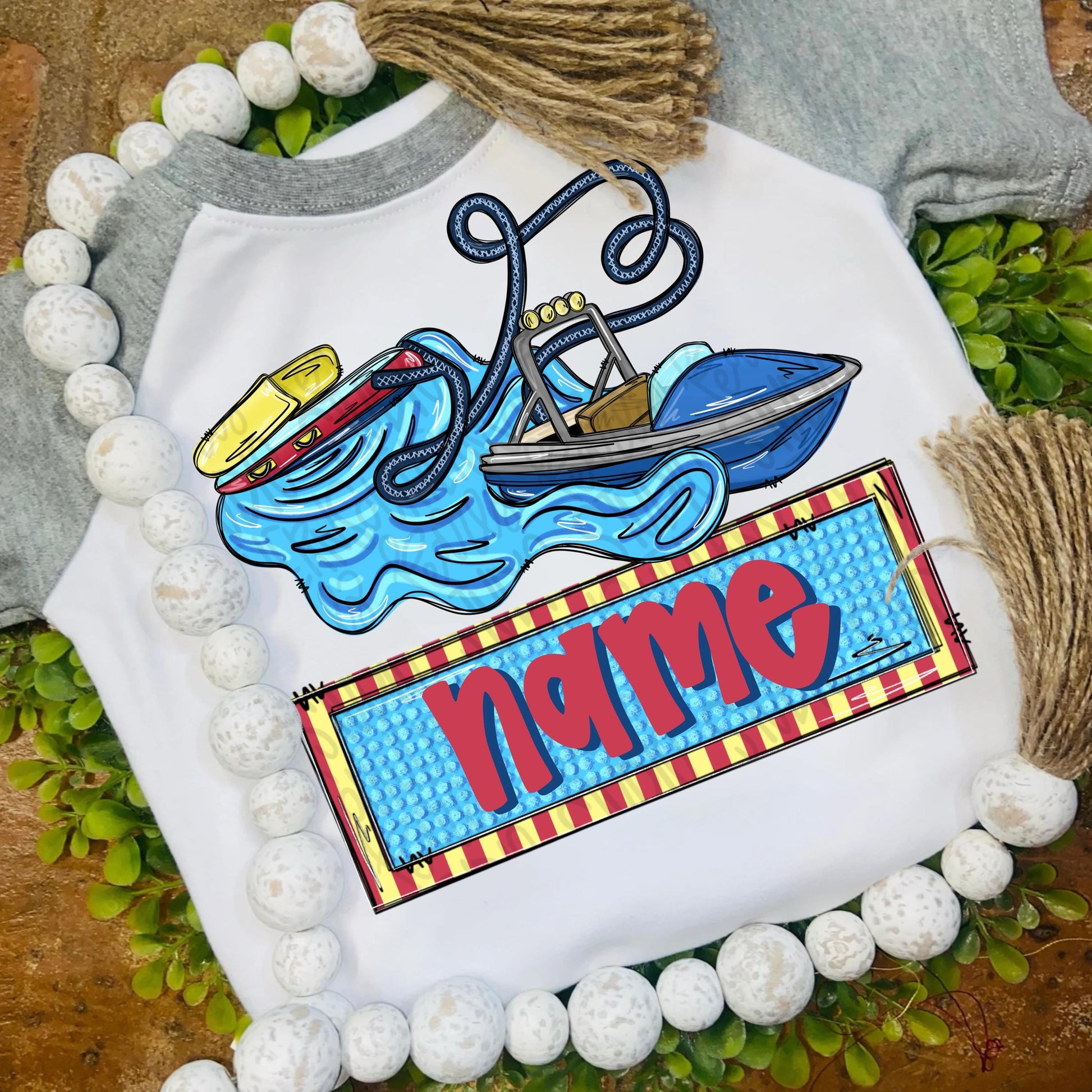 Boat pulling inner tube with name patch png, boy png, bright png, trendy png, whimsy png, viral png, summer png, Digital Download png