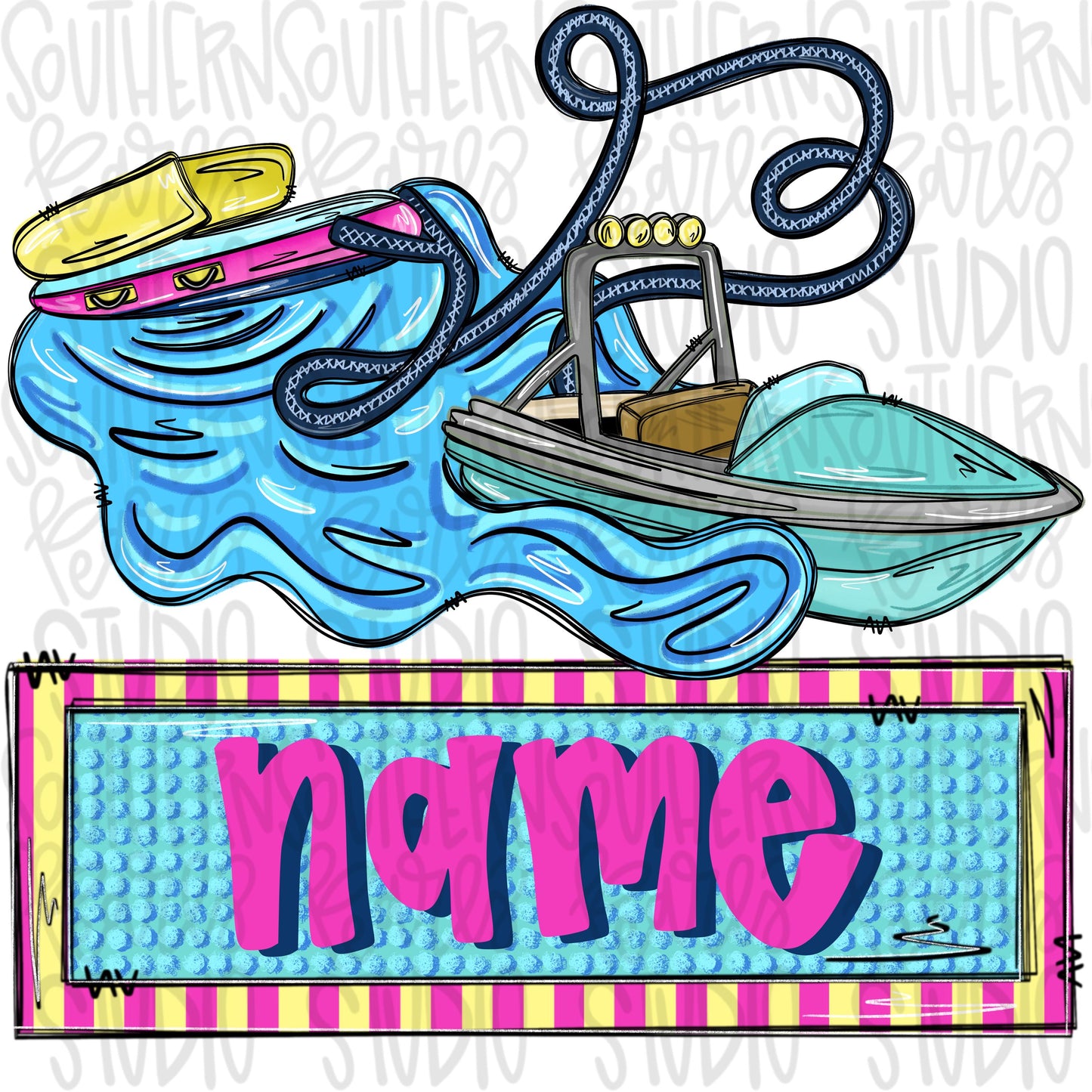 Boat pulling inner tube with name patch png, girl png, bright png, trendy png, whimsy png, viral png, summer png, Digital Download png
