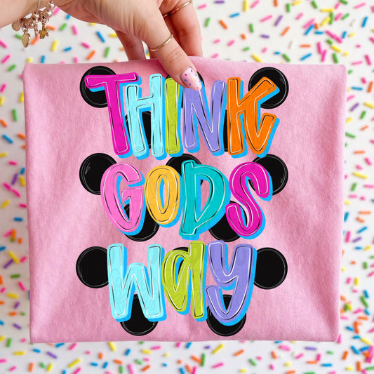 Think Gods Way polka dots | Faith trendy colorful viral design | Sublimation DTF DTG Design | Digital Download | Women’s, Kids Shirt PNG